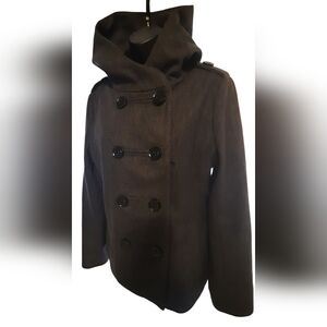 Steve Madden Black Pea Coat with High Funnel Collar